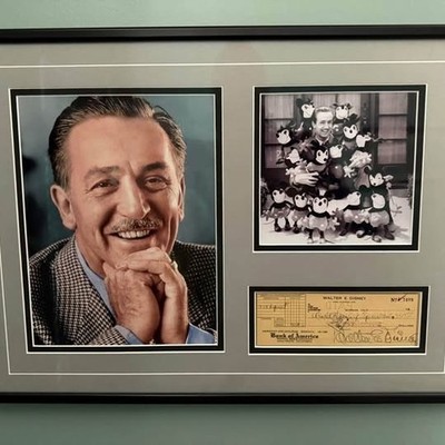 Rare 1948 WALT DISNEY Signed Check Display Full Signature! - WITH JSA COA