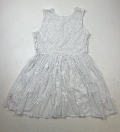 Free People Sz M White Sheer Dress Embroidered Aztec Festival Boho Fit n Flare - Picture 5 of 5