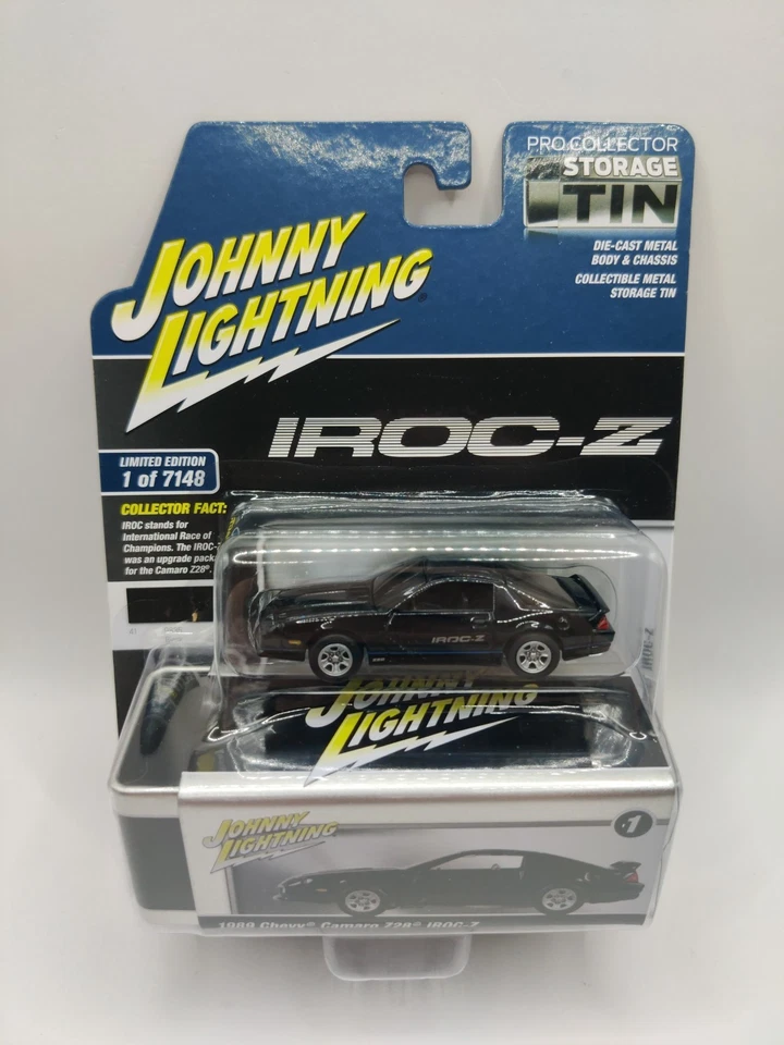 Johnny WHITE LIGHTNING 1989 Chevy Camaro Z28 IROC-Z  Storage Tin & Black Version - Image 4 of 4