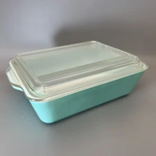 Vtg 1950s PYREX Large Refrigerator Dish 503 TURQUOISE with Lid 1.5 QT