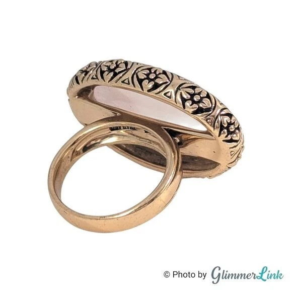 Anillo Barse Cuarzo Rosa Piedras Preciosas Ovaladas Floral Grueso Tono Dorado Talla 10 Foto 3 de 4