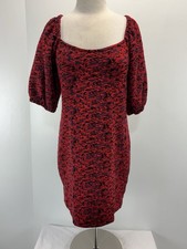 Free People Sunset Mini Dress Women’s Large Red Puff Sleeves Boho Shift