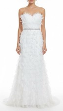 NWT Mac Duggal White Feather Rhinestone Sweetheart Strapless Gown Dress Wedding