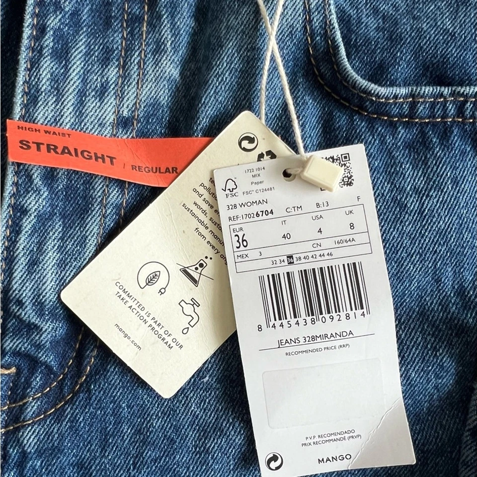 Pantalones de mezclilla Miranda cintura alta calce recto Mango MNG en azul abierto talla 4 nuevos con etiquetas Foto 4 de 4