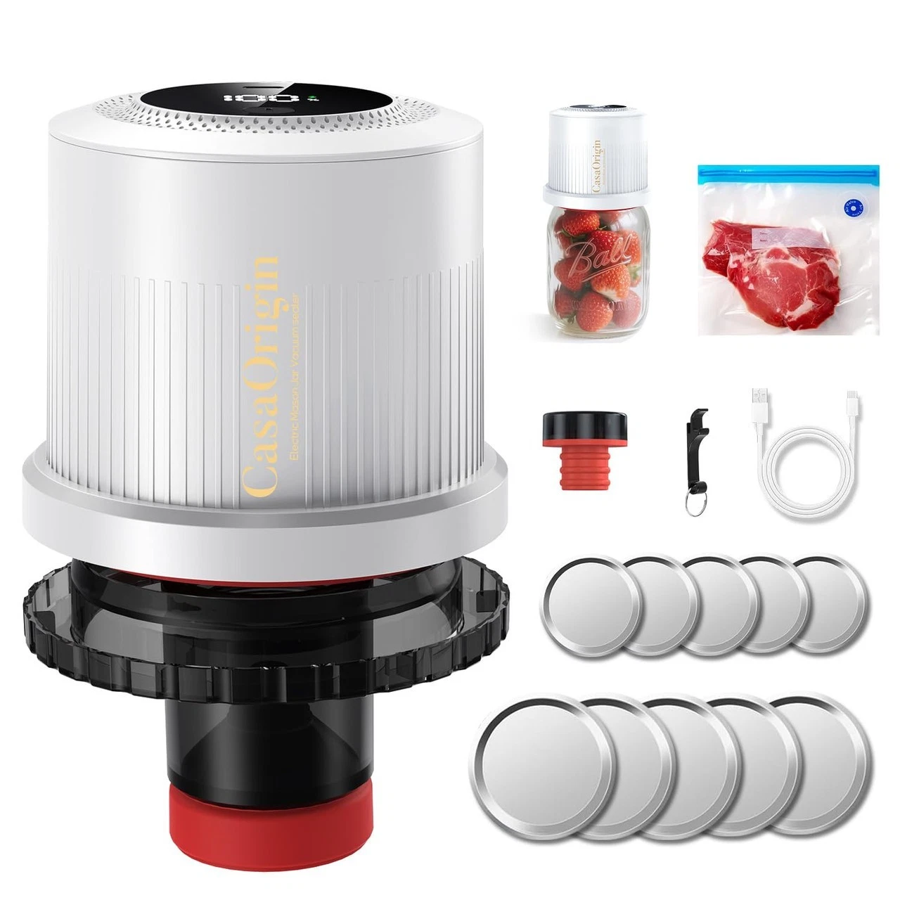 Electric Mason Jar Vacuum Sealer Kit for Wide & Regular Mouth Jars, Automatic Ja