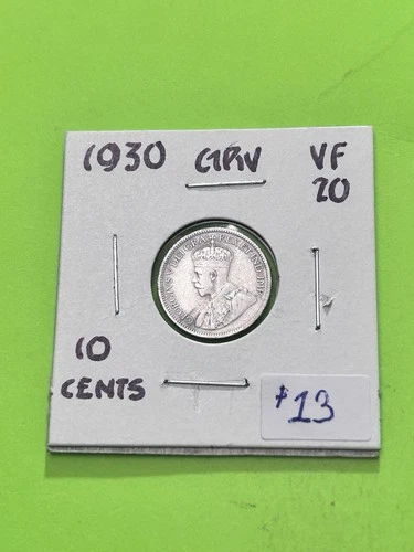 1930 Canadian Silver 10 cent Coin King George V Silver Dime AG Trending At $14