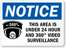 Area Under 24 Hour Video Surveillance Aluminum Weatherproof 8" x 12" Sign p00670