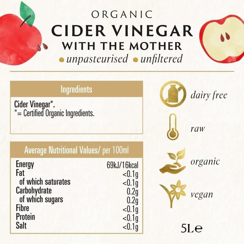Biona Organic Apple Cider Vinegar with Mother 5 L, 5 Percent Acidity - Raw - Picture 2 of 6