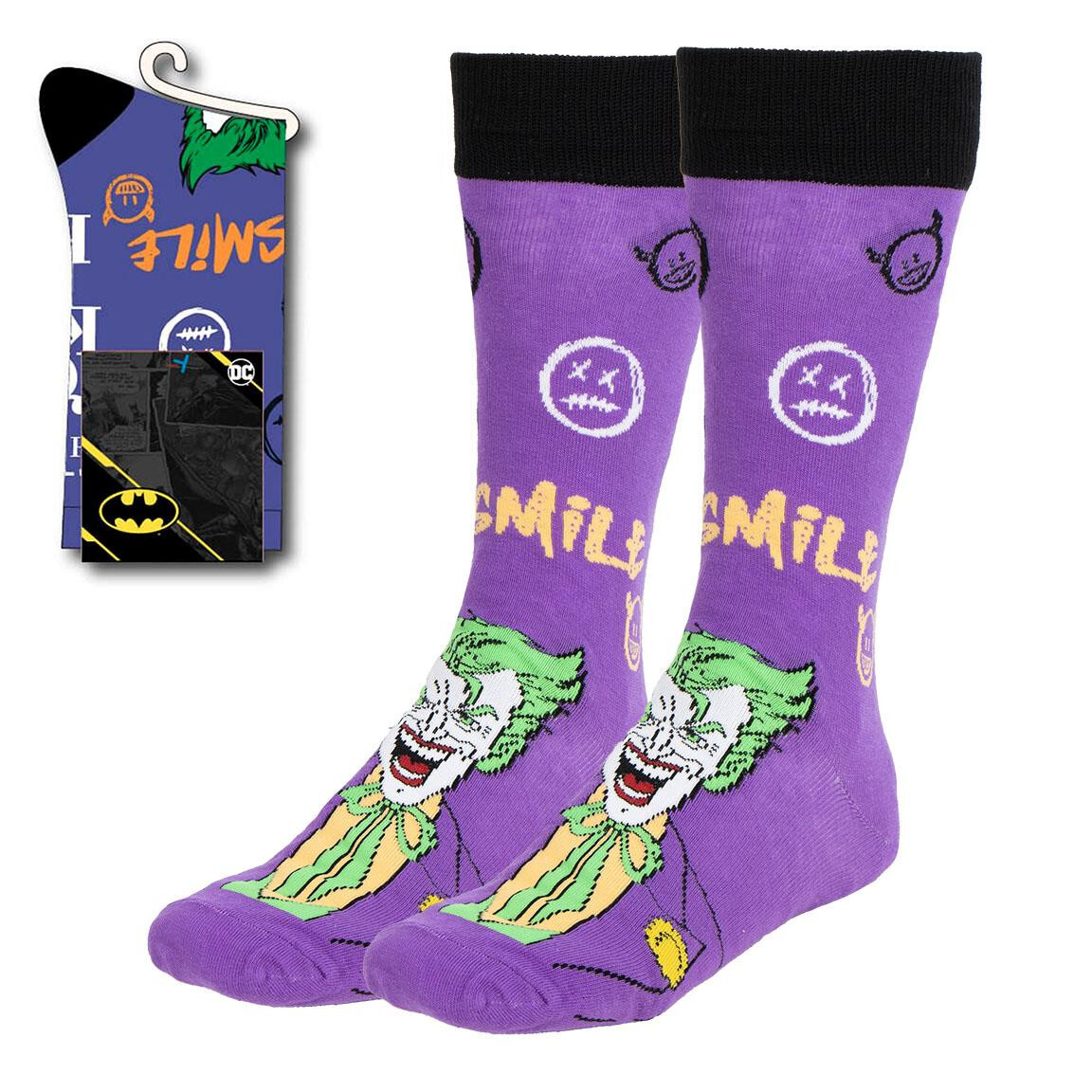 DC COMICS BATMAN THE JOKER SMILE PURPLE ALL OVER DESIGN PAIR OF MENS CREW SOCKS