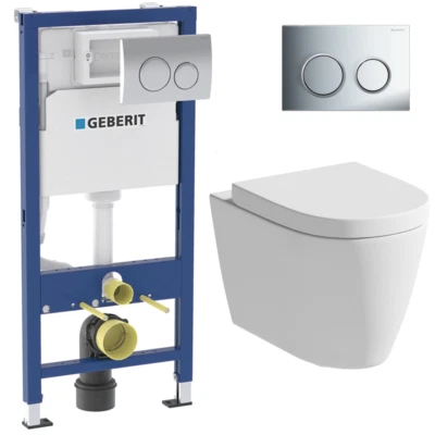 AURORA Rimless Wall Hung Toilet Pan Soft Close Seat & Geberit Concealed Cistern Frame