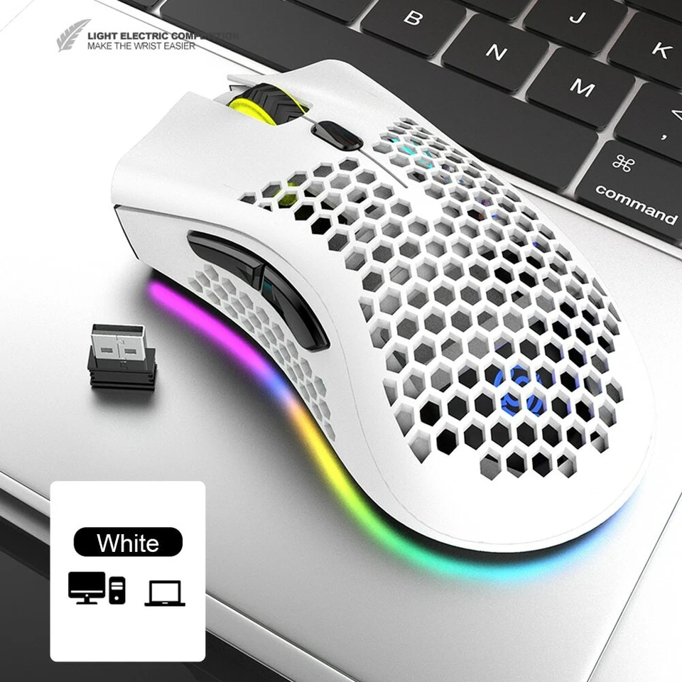 2.4GHz Lightweight Wireless Gaming Mouse Honeycomb 1600DPI Adjust RGB Backlit - Image 2 of 4