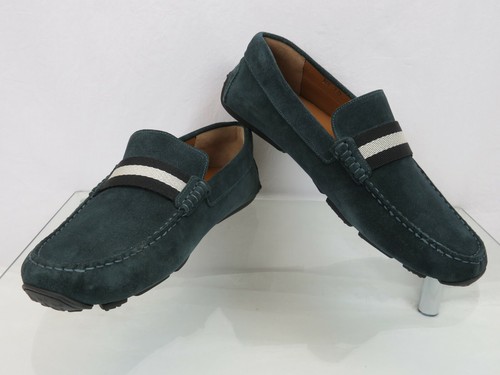 NIB BALLY PEARCE OAK DARK GREEN SUEDE WEB LOGO DRIVING LOAFERS 8.5 D 41.5 ITALY - Picture 6 of 12