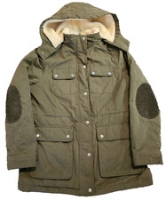 White Stuff Showerproof Jacket Khaki Hooded Faux Fur Lined Size Uk 14