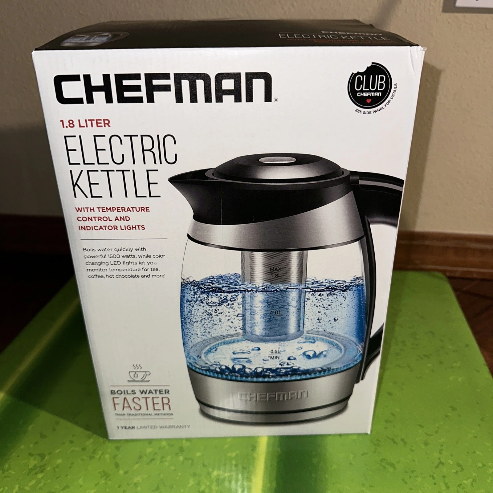 1.8L Electric Auto-Shutoff Glass Kettle, with Removable Tea Infuser & LED Lights