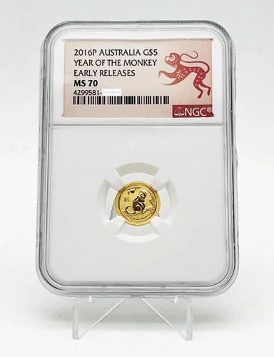 Australia 2016 $5 Lunar Series Year of the Monkey 1/20 oz Gold Coin NGC MS70