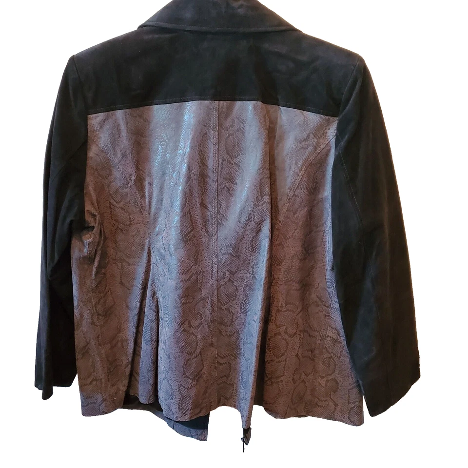 Chaqueta de cuero de gamuza bicolor Dennis Basso talla XL estampado de piel de serpiente Foto 2 de 4