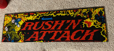 23 3/4-7 1/4  ORIGINAL Rush N Attack PLEXI sign marquee ARCADE GAME PART F24-2