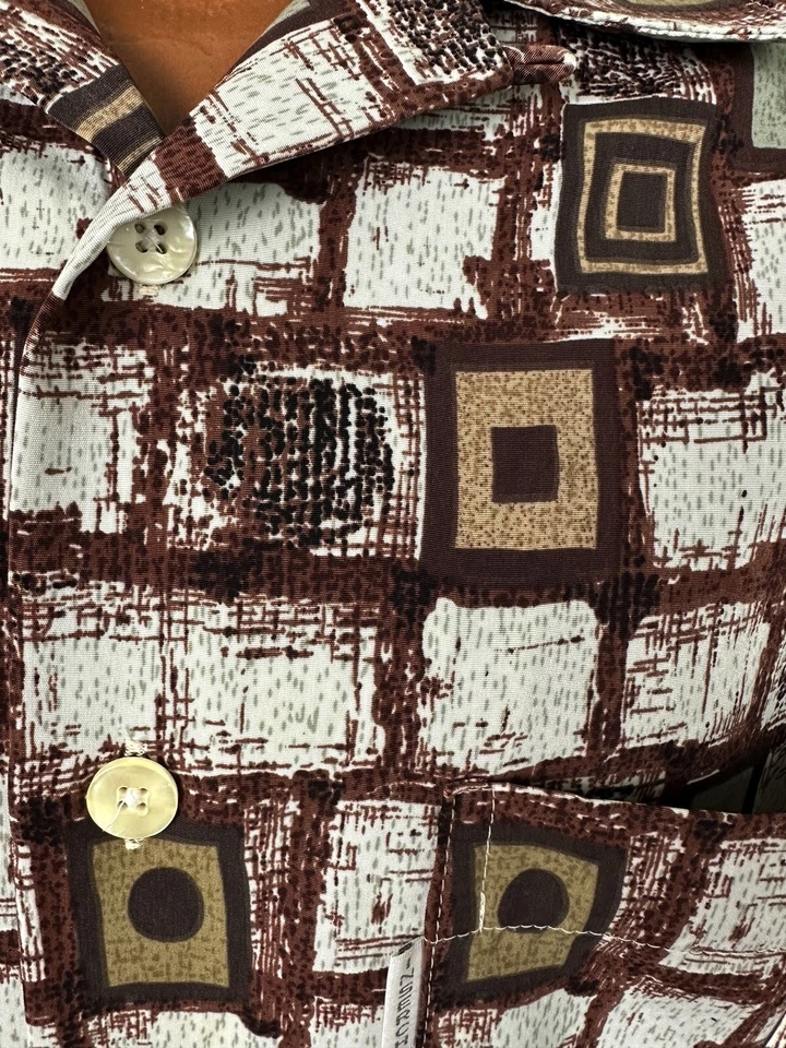 Camisa masculina geométrica vintage anos 90 tamanho grande poliéster microfibra hipster FLAW - Imagem 4 de 4