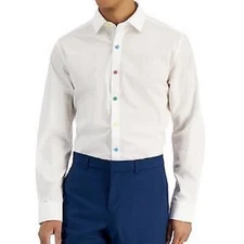 Bar III Dress Shirt Men's Slim-Fit White Organic Cotton Colored Buttons New $65