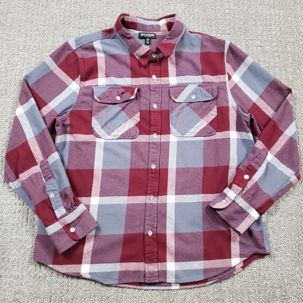 true religion dress shirts True Religion Shirt Men 2XL Slim Red Tartan Plaid Long Sleeve Pearl Snap  Button