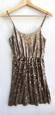 EXPRESS Metallic Gold Sequin Sleeveless Blouson Dress Elasticated Waist Size XS