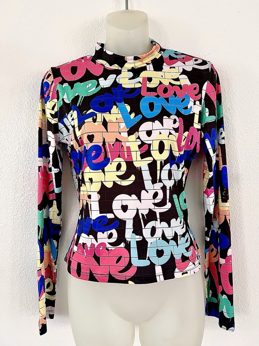 L.O.V.E. 💕GRAFFITI /LONG SLEEVE STRETCHY T SHIRT/TOP~MEDIUM