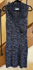 Calvin Klein Sweater Dress Faux Wrap Black Buckle Sleeveless Black White SZ. Lg