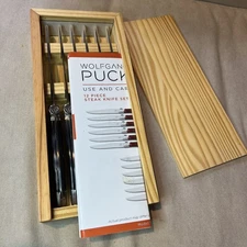 Wolfgang Puck Blue Marbled Style Handle 4.5 " Steak Knife Set Of 6 W/ Wood Box 