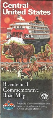 1976 AMOCO Bicentennial Road Map Central United States Oklahoma Texas Missouri