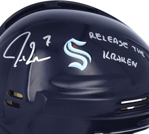 Jordan Eberle Seattle Kraken signierter Navy Mini Helm mit Release The Kraken Insc - Bild 3 von 3
