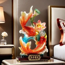 Large 13 Inch Chinese Feng Shui Fish Statue Sculpture Frgurine Good Lucky Gif...