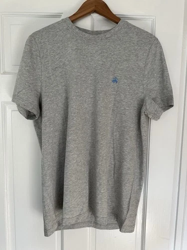 Brooks Brothers Gray Short Sleeve Tee NWT Medium 100% Supima Blue Logo T-Shirt