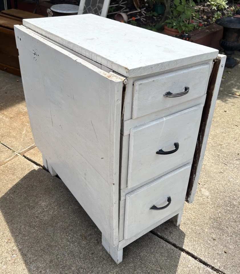 Antique Vintage Wood 6 Drawer Gateleg Drop Leaf Kitchen Table Fold Down Desk - Image 3 of 4