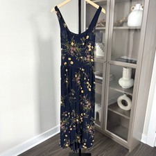 Reformation Kallie Navy Floral Side Slit Dress 2 Sleeveless Green Yellow Midi