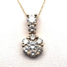 14k Yellow Gold 1 Ct Tw Round Diamond Cluster Pendant Necklace 18  - 2.1 Grams