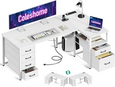 Coleshome Computer Corner Desk with Drawers, 140&times;70 cm L Shaped Office Desk with