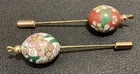 Lot of (2) Vintage Gold Tone, Enamel STICK PINS  Round, Flowers, 2.5"