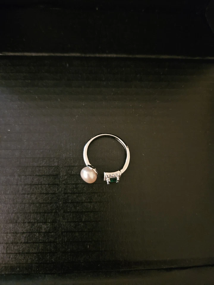 开封天然粉红色珍珠戒指带绿色立方氧化锆 — 第 4/4 张图片