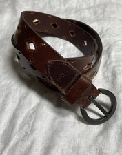 Dockers Men Tooled Cut Out Belt Genuine Leather Brown Size Large 36-38