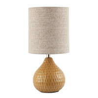 Mustard Ceramic Gloss Table Lamp with Natural Oatmeal Linen Shade by Happy Ho...