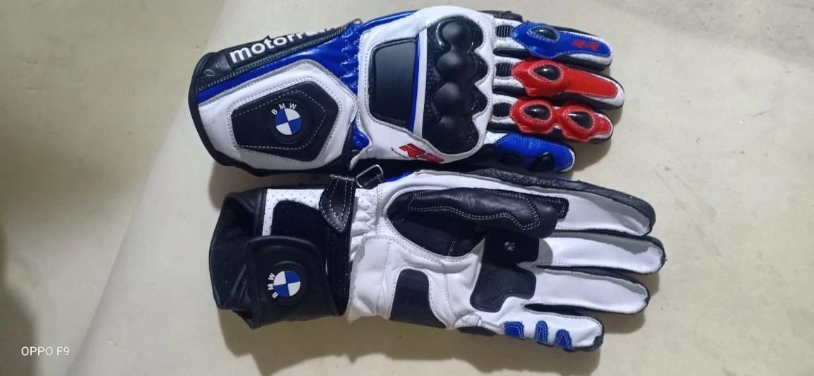 BMW BLUE MOTORBIKE MOTORCYCLE ARMOURED COWHIDE LEATHER GLOVES