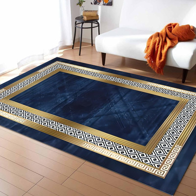 Navy Blue 6x8ft Premium Indoor Rug with Gold Border, Non-Slip & Comfortable