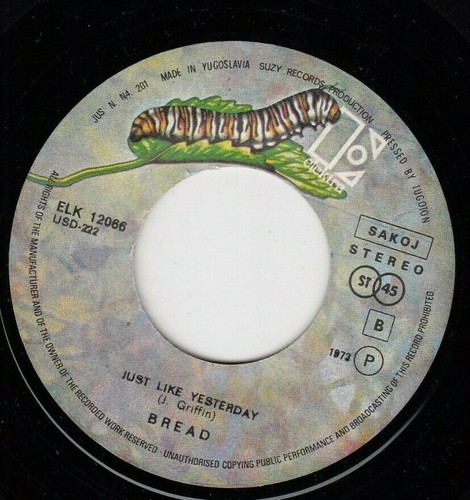 BREAD THE QUITAR MAN / JUST LIKE YESTERDAY 1973 RECORD YUGOSLAV 7" - Picture 4 of 4