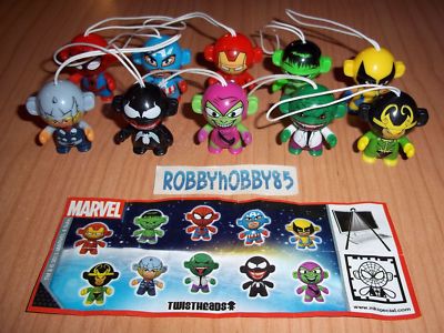 MARVEL TWISTHEADS COMPLETE SET OF 10 WITH PAPERS