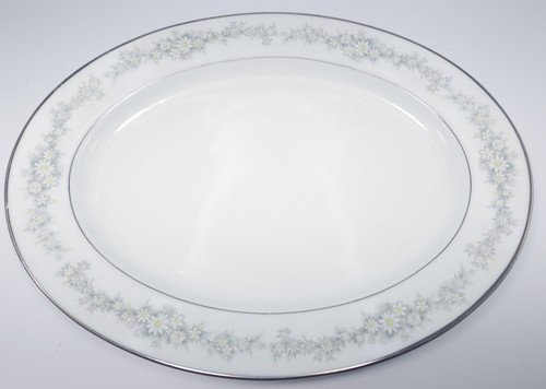 Noritake Donegal Oval Platter 13.5in White Daisies Platinum Trim - Picture 6 of 11