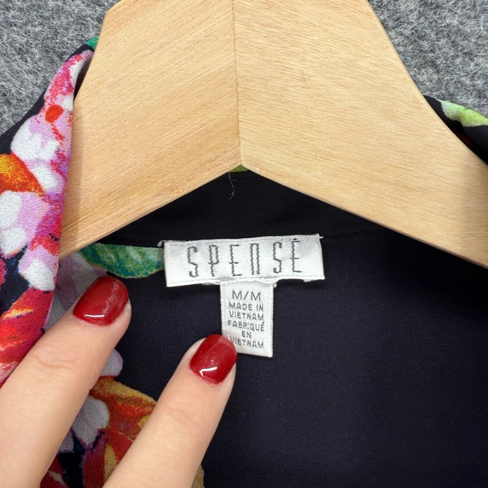 Spense рубашка платье женщин M средний черный цветочный Midi воротник без рукавов кнопка - Изображение 3 из 4