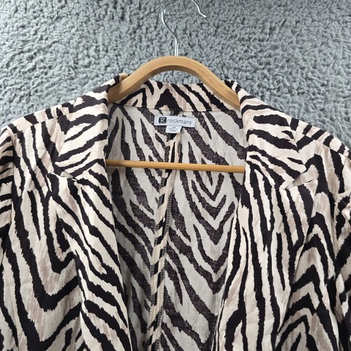 Rockmans Womens Jacket Size 12 Black Beige Animal Print 3/4 Sleeve Open Front - Picture 4 of 14
