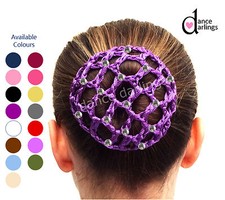 Girl's DIAMANTÉ Crochet Hair Bun Net Cover Ballet Dance Gymnastics Equestrian