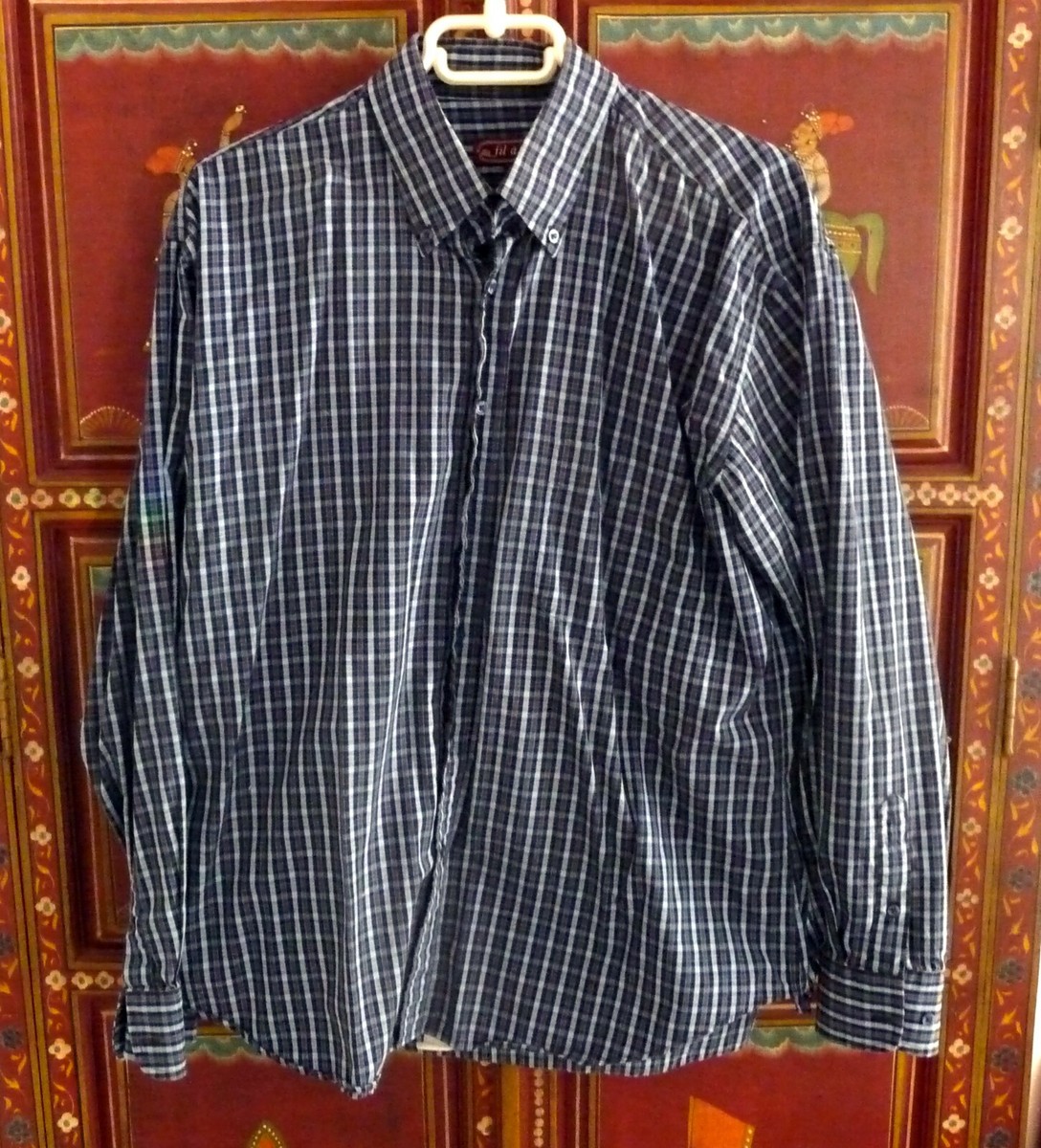 Chemise Homme à Carreaux Fil à Fil - Taille 44 (XL) - 100% Coton - Coupe Classique - Occasion Bon état