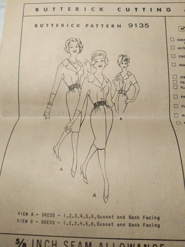 VTG BUTTERICK 9135 1960's WOMAN DRESS SEWING PATTERN WIGGLE SLIM SKIRT BUST 34 - Picture 2 of 3
